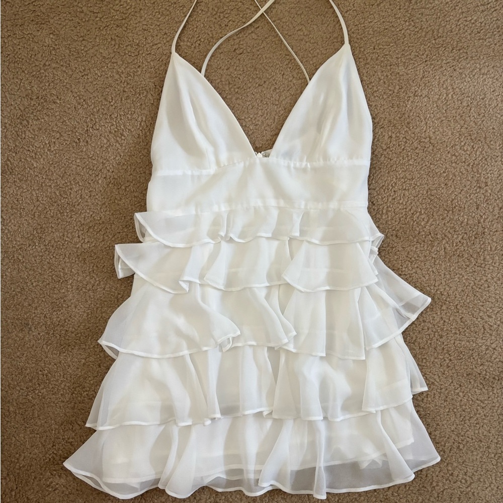 Revolve NDB White Ruffle Mini Dress